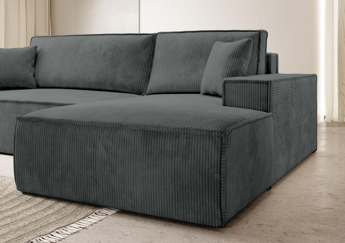 ECKSOFA Farese New Grau mit Cordbezug, rechts - Dunkelgrau/Schwarz, Kunststoff/Textil (167/267cm) - Selsey