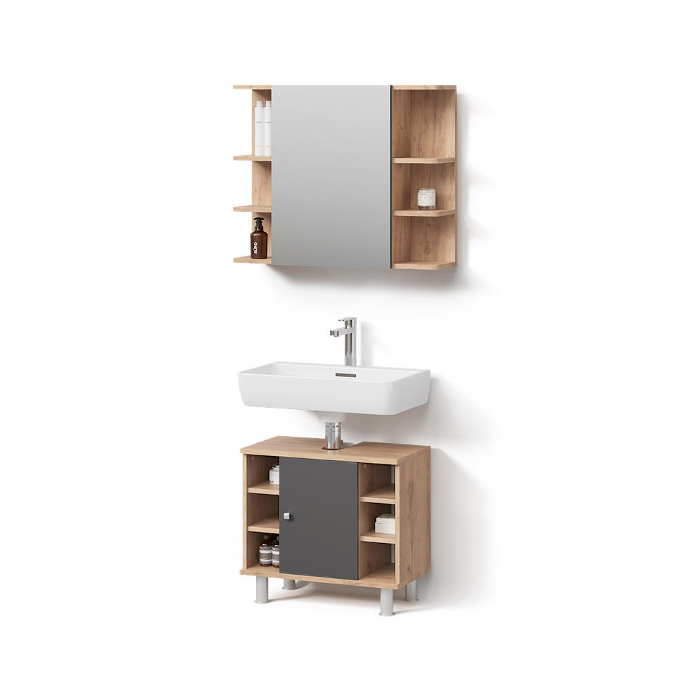 BADMÖBEL-SET Fucino Eiche 2 Teile - Eichefarben/Anthrazit, Holzwerkstoff (79/64/21cm) - Livinity®
