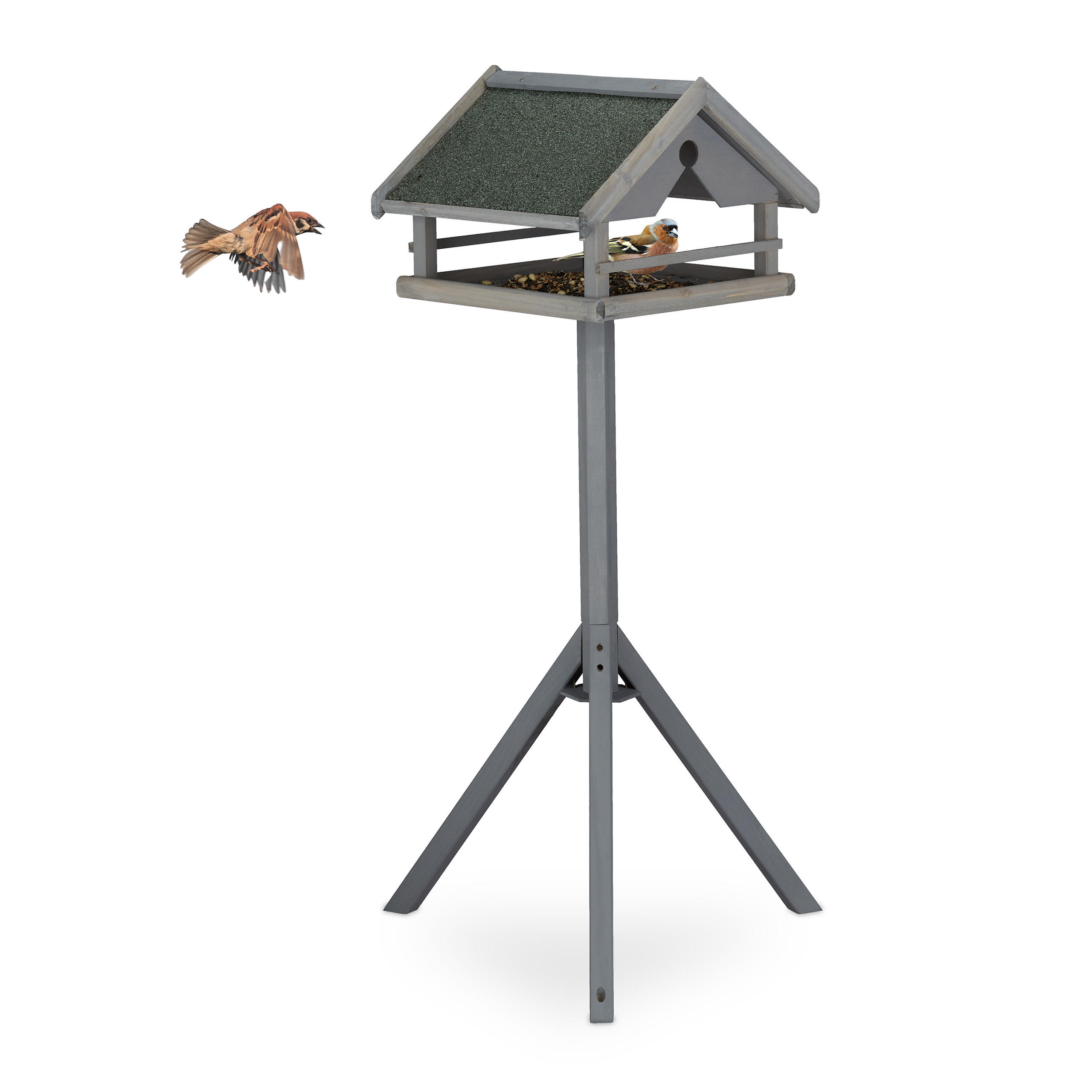 VOGELFUTTERHAUS - Grau, Holz (62/120/55cm) - Relaxdays