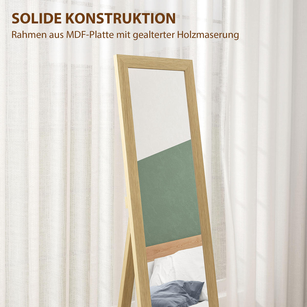 STANDSPIEGEL, Ganzkörperspiegel mit Ständer, freistehender Wandspiegel, Eiche - Naturfarben, Glas (3.8/157/37cm) - HOMCOM