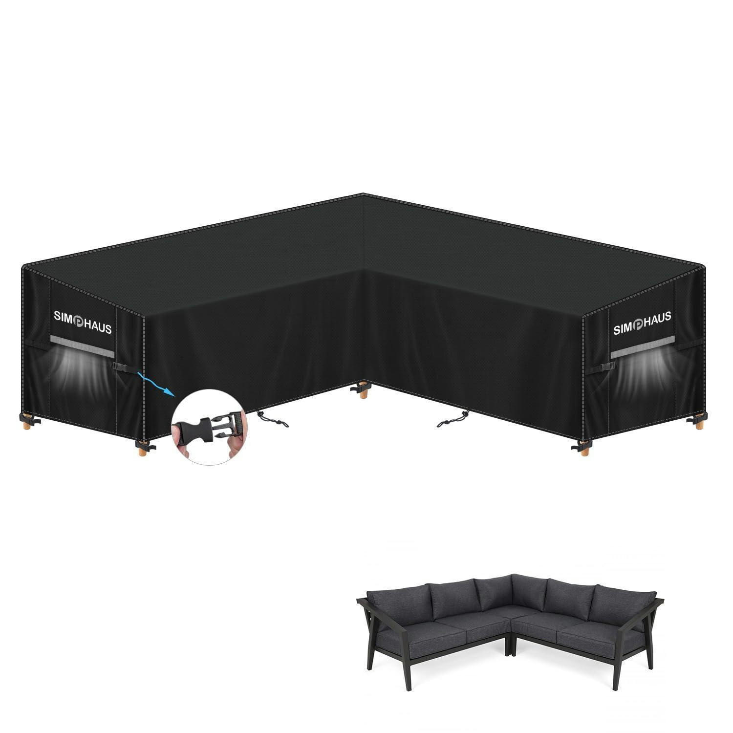 ABDECKHAUBE für Gartenmöbel V-Form 255 x 255 x 90 x 80/60 cm Wasserdicht 420D Oxford Grau - Schwarz, Kunststoff (1/1/1cm)