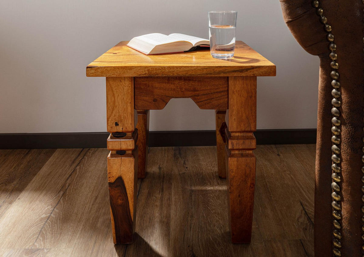HOCKER Akazie 42x42x45 honig lackiert OXFORD #0601 - Braun, Holz (42/45/42cm) - Massivmoebel24