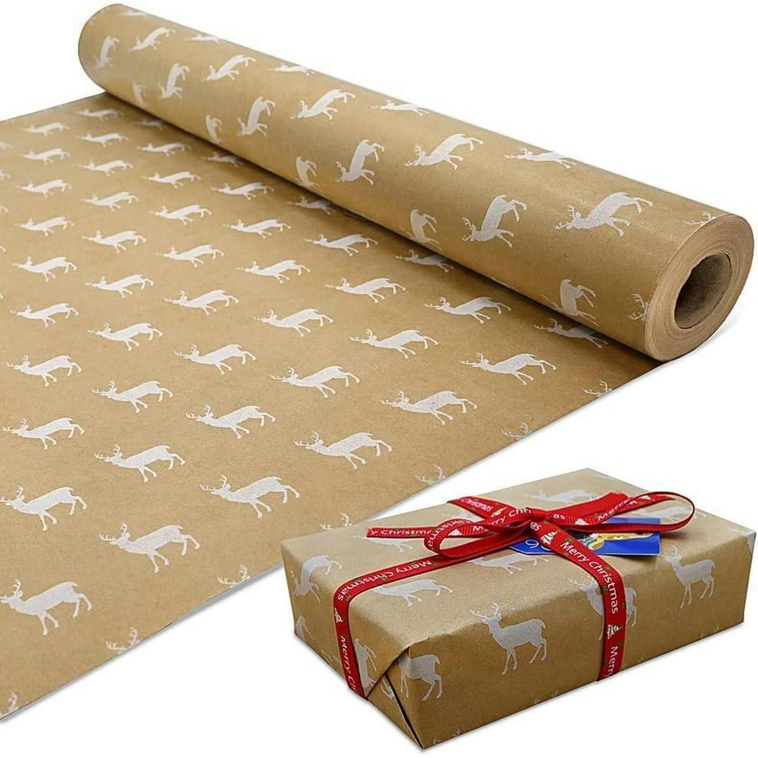 GESCHENKPAPIER 43 cm x 15 m Kraftpapier Elch Motiv - Braun, Papier (43/1/1500cm)