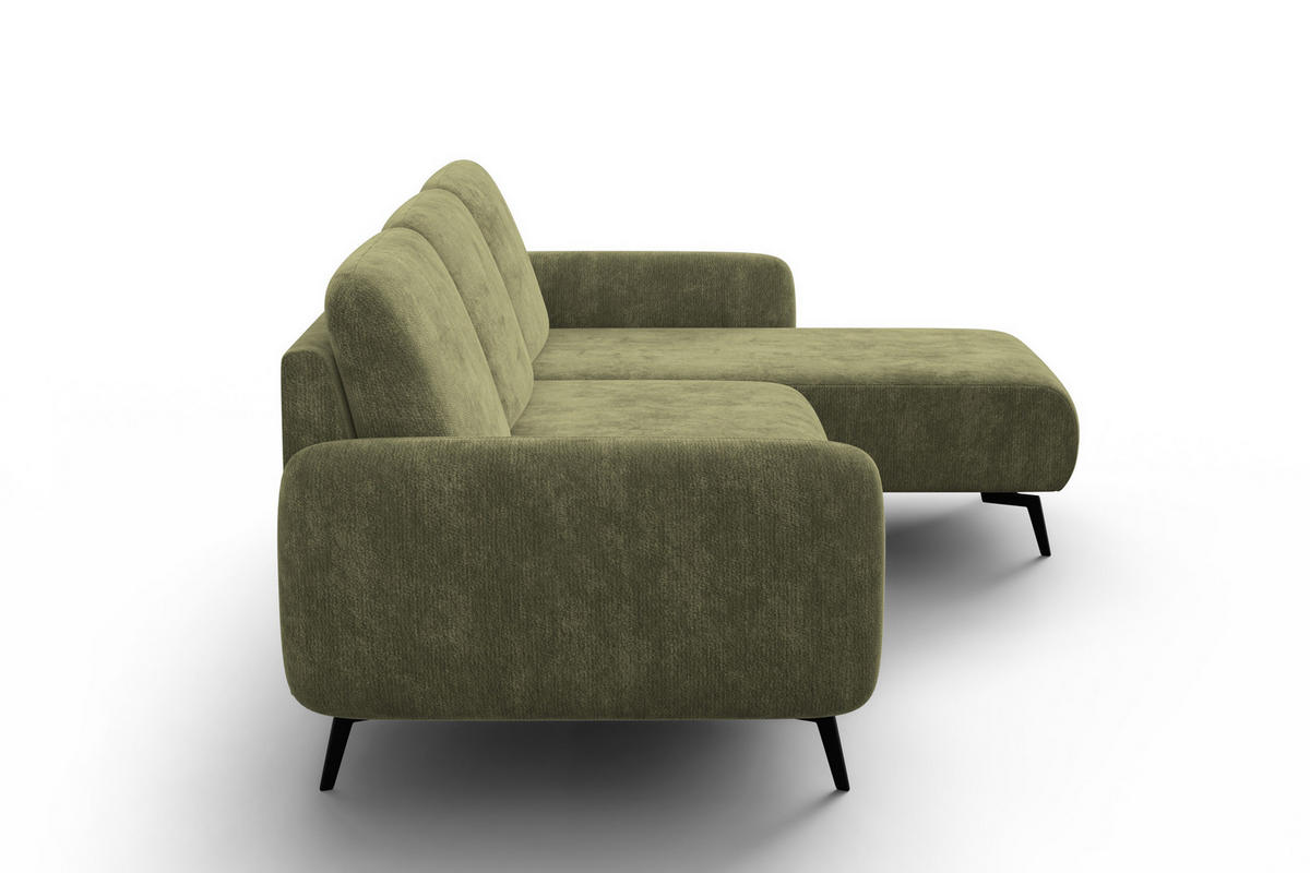 ECKSOFA FEBE 4-Sitzer RECHTS, olivgrüner Chenille-Stoff - Schwarz/Olivgrün, Holz/Textil (264/157cm) - Wozimo