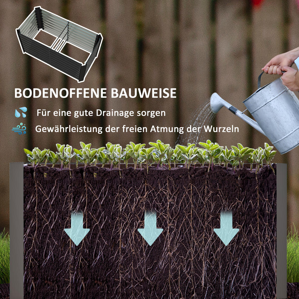 HOCHBEET-SET, aus Verzinkter Stahl, für Terrasse - Dunkelgrau, Metall (60/60/120cm) - Outsunny