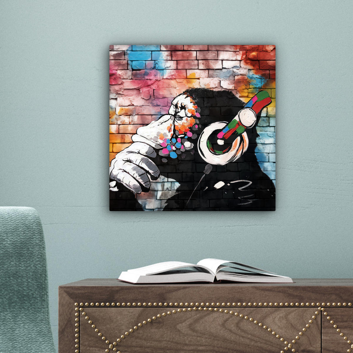 LEINWANDBILD Affe - Graffiti - Musik 20x20 cm - Multicolor, Textil (20/20cm) - MuchoWow