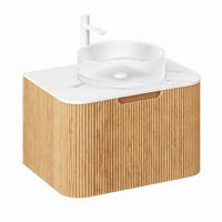WASCHTISCH 61 cm Wandmontage Naturholz/Weiß/Transparent - Naturfarben, Glas (48/48.6/61cm) - Beauniv