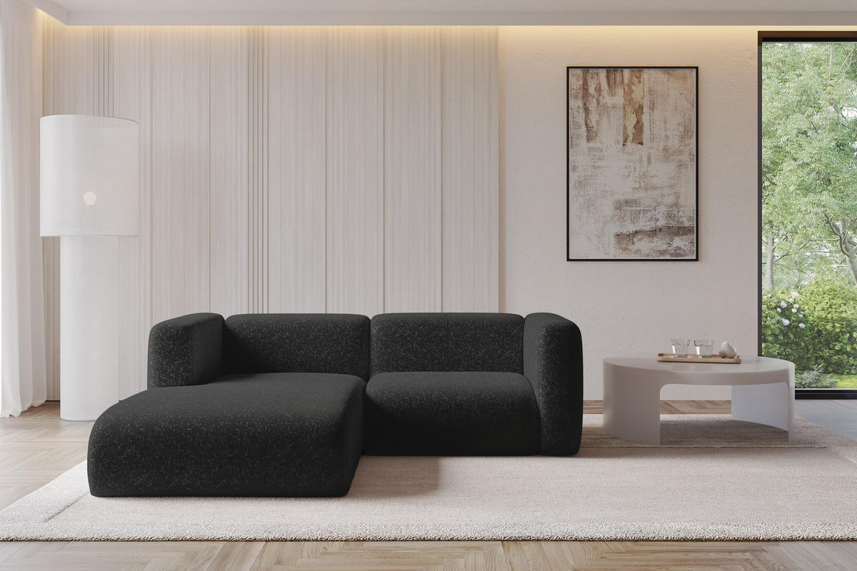 ECKSOFA Ottomane Links MIRA-L1 227x179x89 Schwarz Velours - Schwarz, Holzwerkstoff/Kunststoff (227/179cm) - ALTDECOR