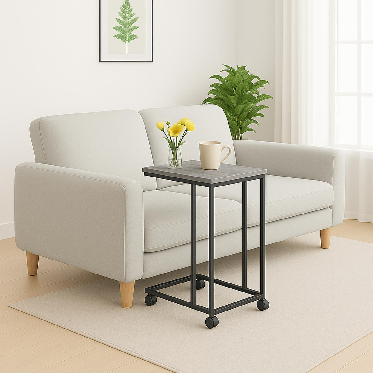 BEISTELLTISCH - Schwarz/Naturfarben, Holzwerkstoff/Kunststoff (35/50/68cm) - Relaxdays