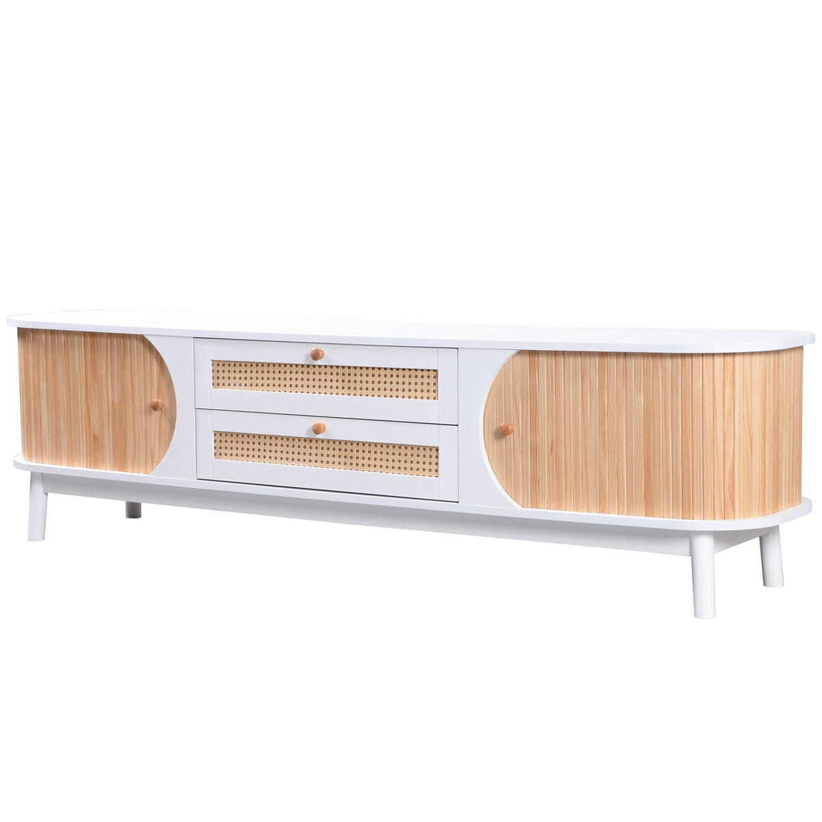 LOWBOARD weiß mit Rattanoptik 170×39,5×46 cm aus MDF - Weiß, Holzwerkstoff (170/46/39.5cm) - Luhomfu