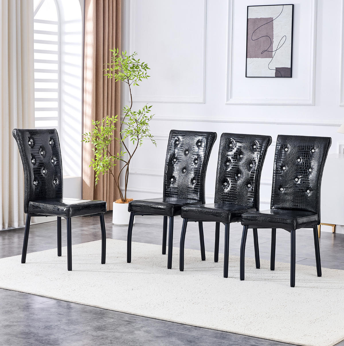 ESSZIMMERSTUHL 2er-Set Vintage PVC Schwarz mit Metallbeinen - Schwarz, Metall (42/101/61.7cm) - Meubliv