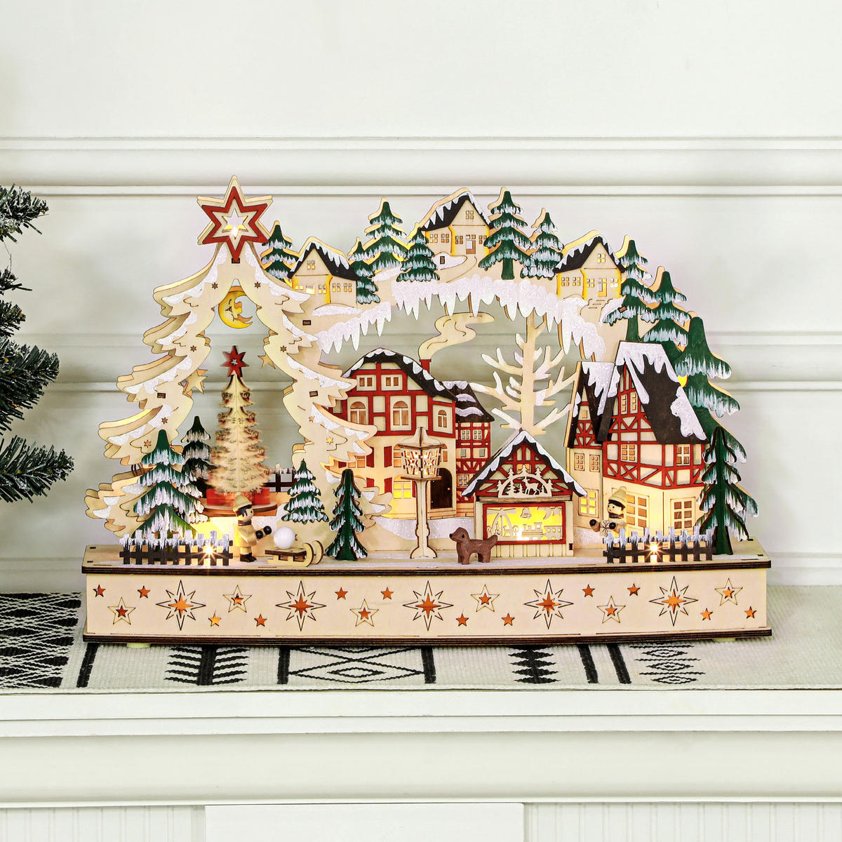 WEIHNACHTSDORF - Naturfarben, Holz (12/30/45cm) - HOMCOM