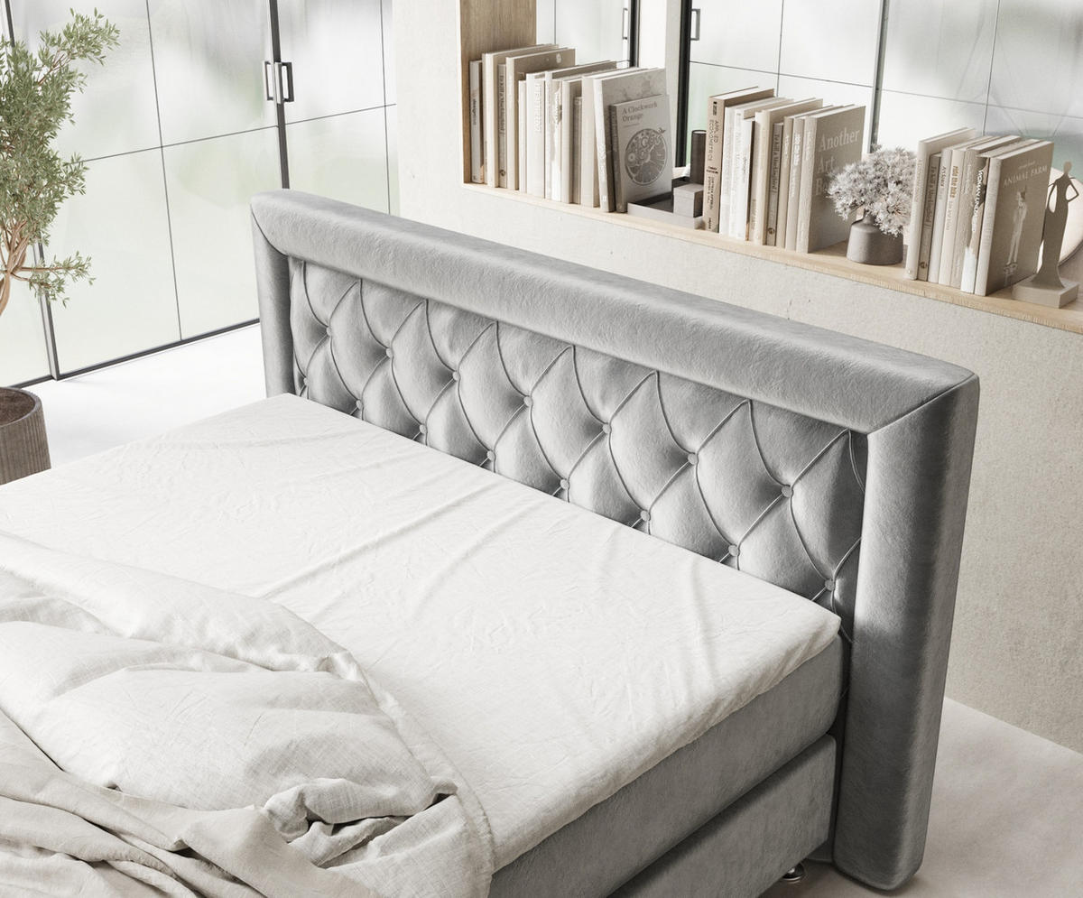 BOXSPRINGBETT Lavello Grau 200/200 cm mit Latex-Topper - Silberfarben/Grau, Holz/Holzwerkstoff (200/200cm) - Maison de Reve