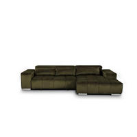 ECKSOFA mit elektrischem Sitzvorschub und verstellbaren Kopflehnen - Chromfarben/Dunkelgrün, Textil (186/307cm) - Cotta