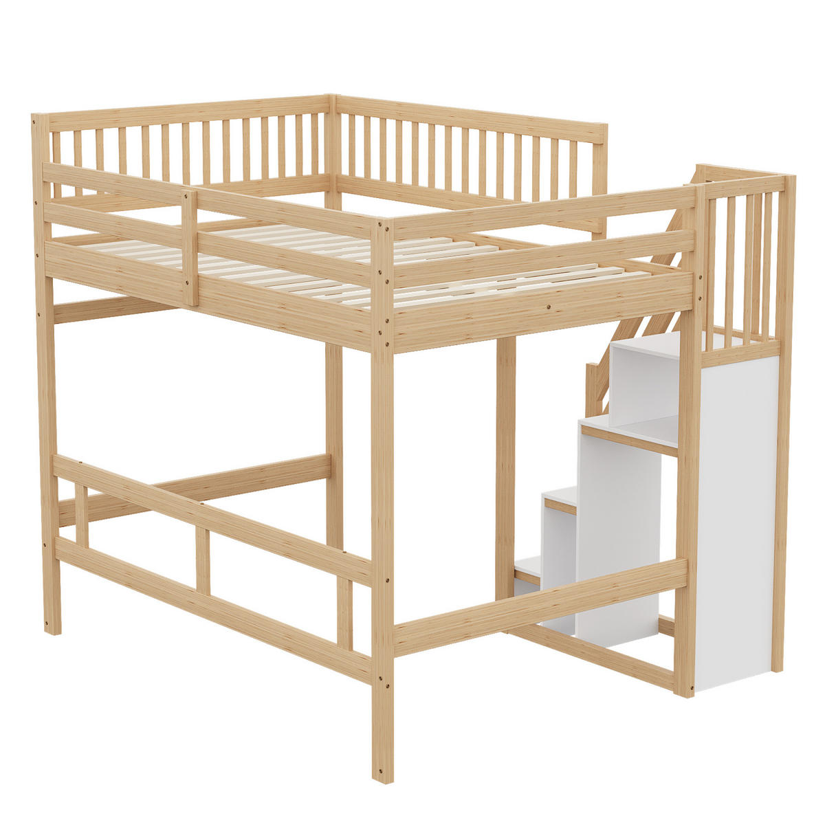 HOCHBETT 140/200 cm aus Holzwerkstoff mit Aufbewahrungstreppe und hohem Geländer, Natur - Naturfarben, Holzwerkstoff (140/200cm) - Redom