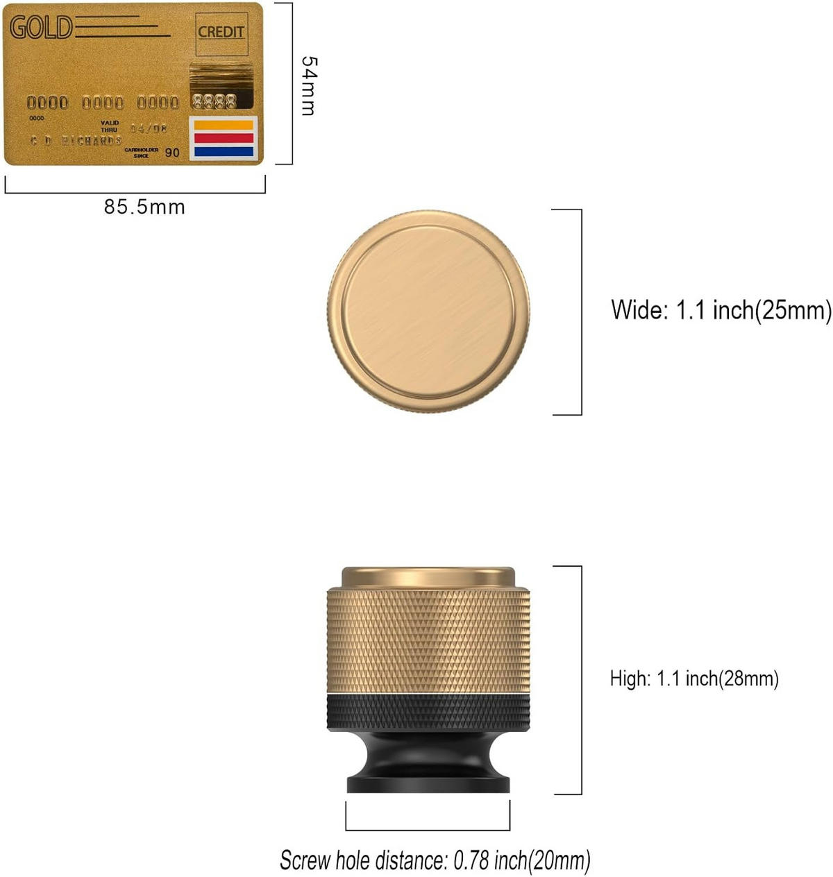 SCHRANKKNOPF Gold 10er-Set - Schwarz, Metall (2.5/2.7/2.8cm)