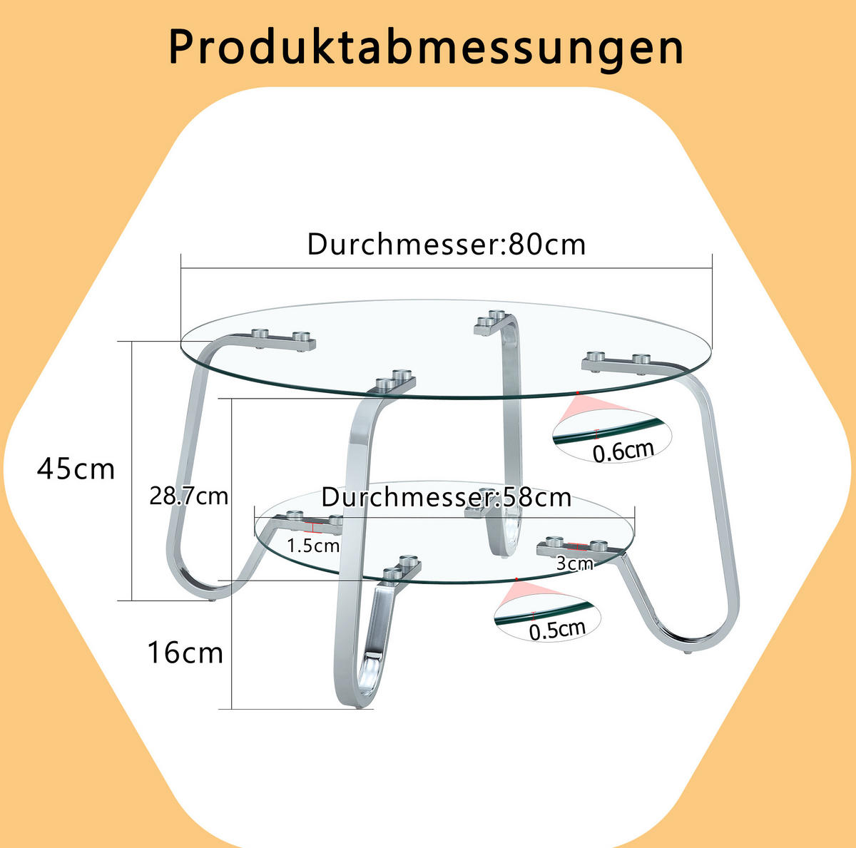 COUCHTISCH aus Glas & Metall in Silber mit 2 Ebenen gehärtetes Glas - Silberfarben, Glas (80/80/45cm) - Modfu