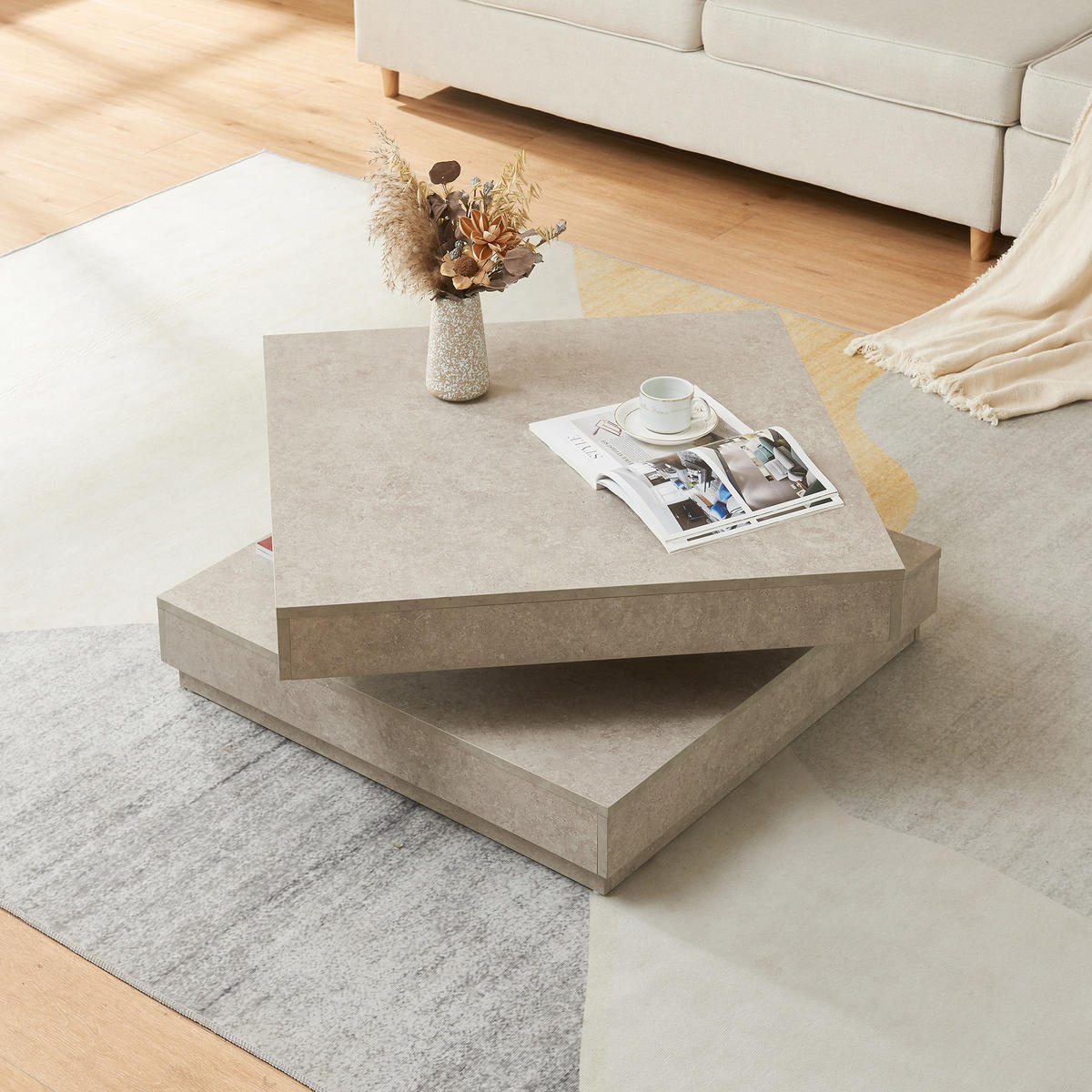 COUCHTISCH Florenz 76/76/38 cm - Graubraun, Holzwerkstoff (76/76/38cm) - [en.casa]