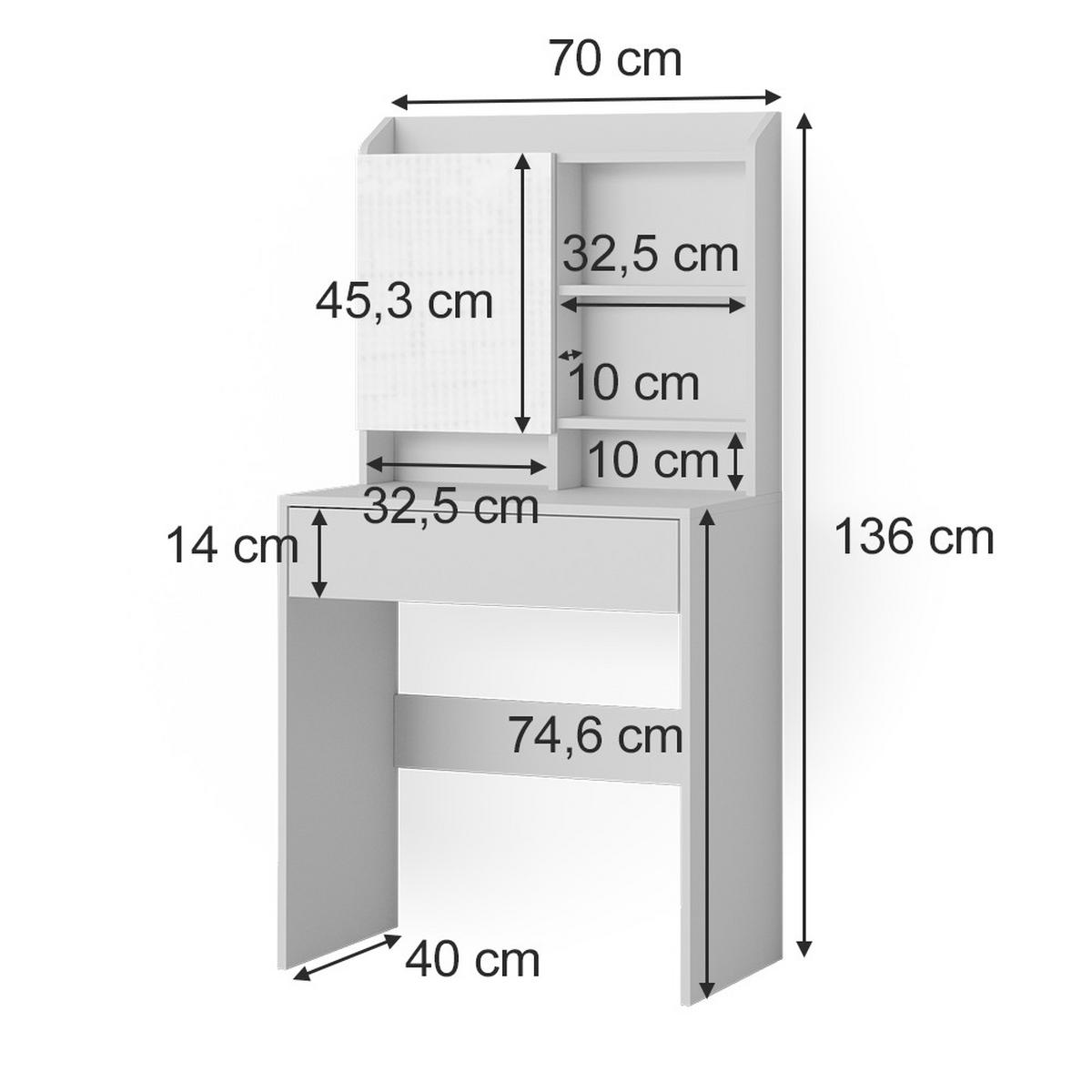 SCHMINKTISCH Laura Weiß 70 cm - Weiß, Holzwerkstoff (70/136/40cm) - Vicco