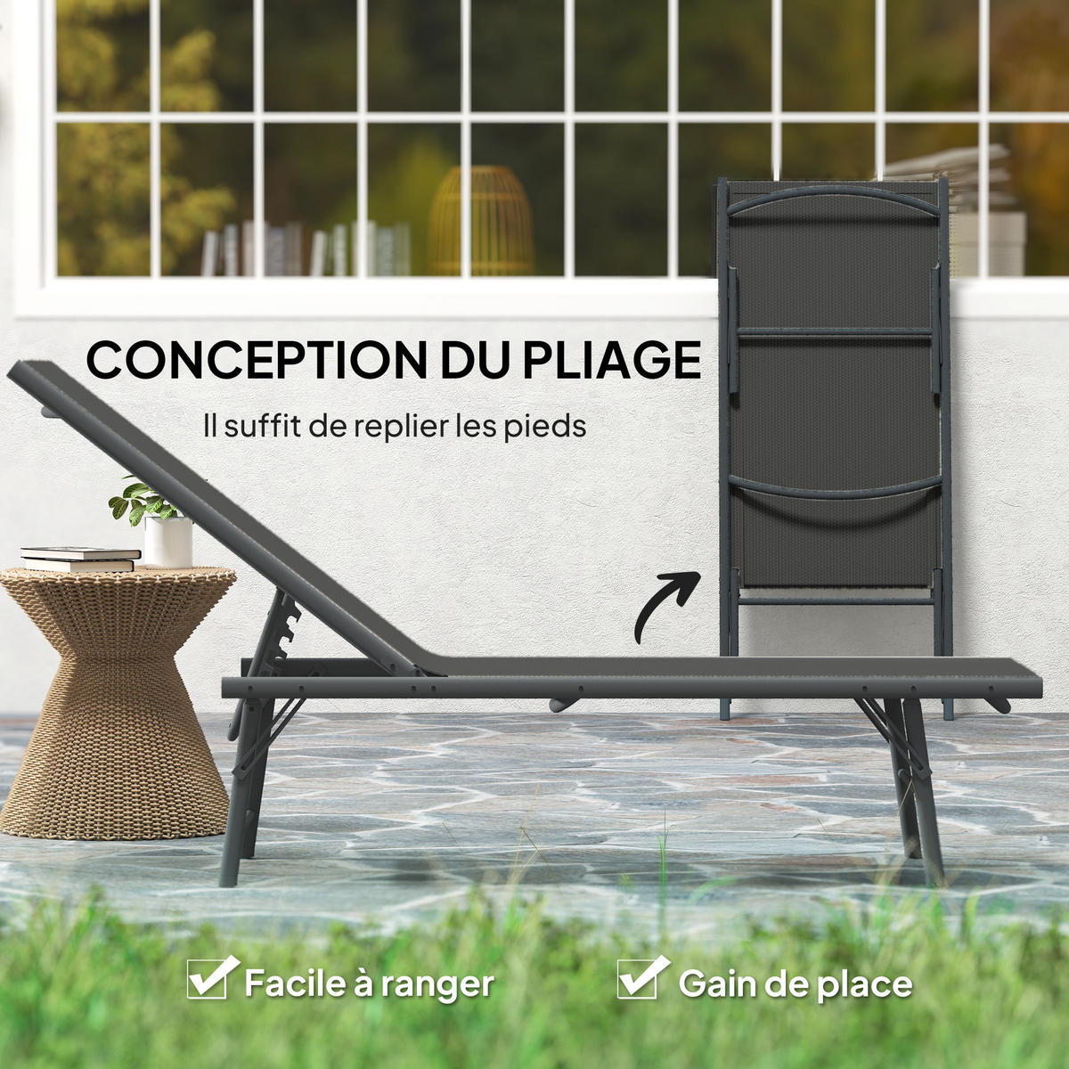 GARTENLIEGE Schwarz 2 Stück - Schwarz, Metall (54/84/164cm) - GiPP