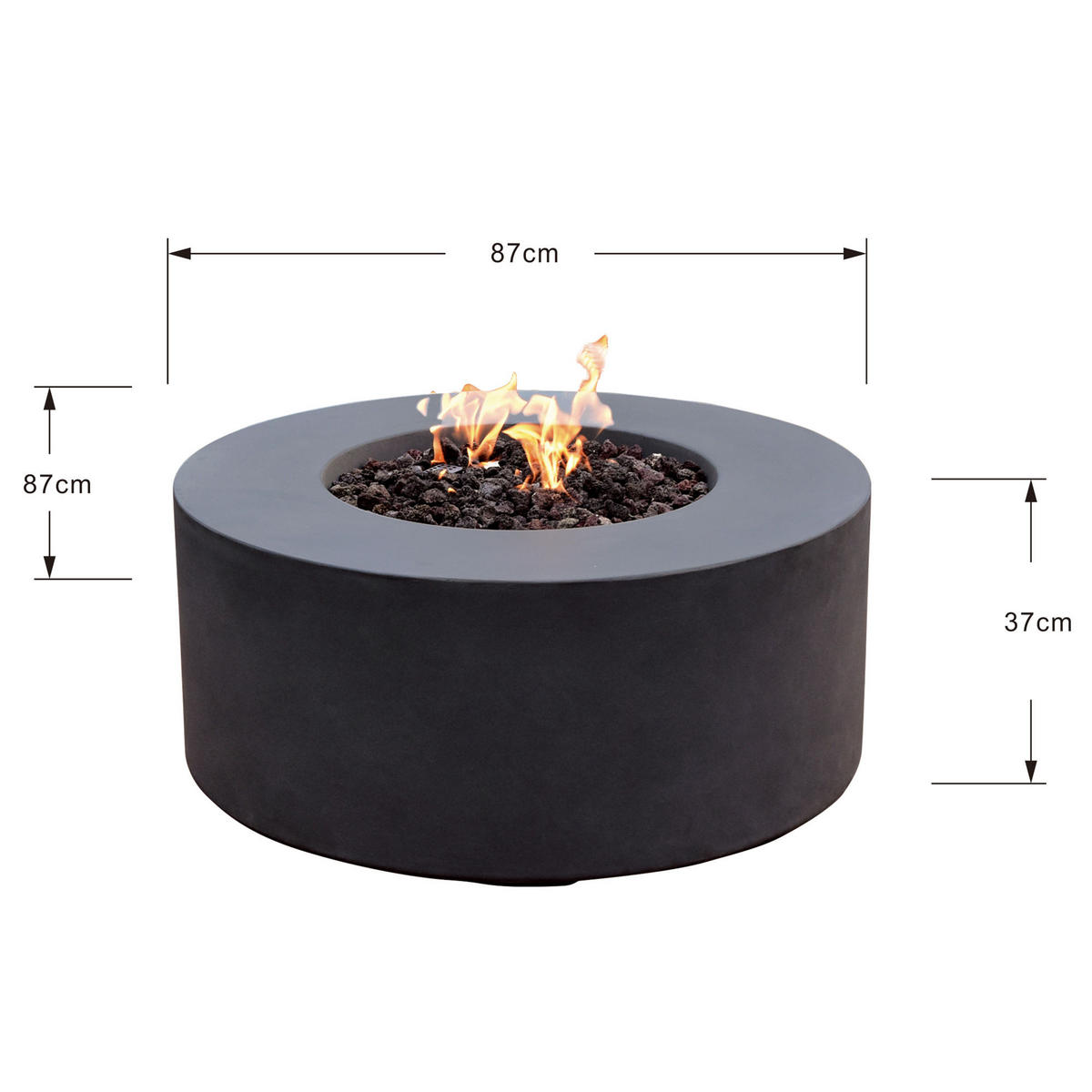 FEUERTISCH Venice Gasfeuerstelle aus GF-Beton 87/87/37 cm - Schwarz, Naturmaterialien (87/37/87cm) - Elementi