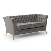 CHESTERFIELD-SOFA 2-sitzer Whitby Grau Samt mit goldenen Füßen - Goldfarben/Grau, Holz/Textil (175/78/82cm) - S-Style Möbel