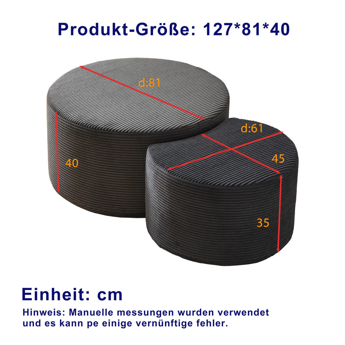 COUCHTISCH Set 2-teilig schwarz mit Schaumstoffpolsterung - Schwarz, Holzwerkstoff (127/81/40cm) - OKWISH