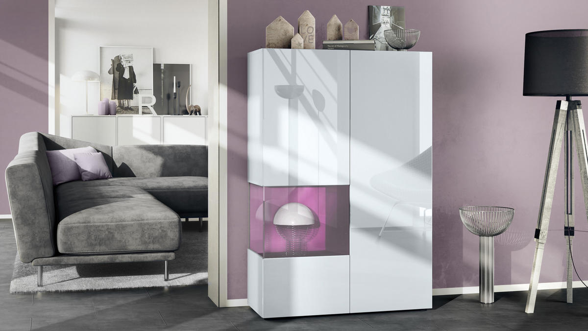 VITRINE Morena Einsatz in Brombeer Hochglanz - Brombeere, Holzwerkstoff (91.5/136.5/37cm) - Vladon