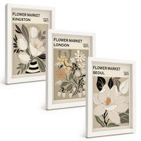 BILDER SET 3er Set - 20x30 cm Weißer Rahmen - Retro-Blumen aus Städten rund um die Welt - Weiß, Kunststoff (20/30cm) - TULUP
