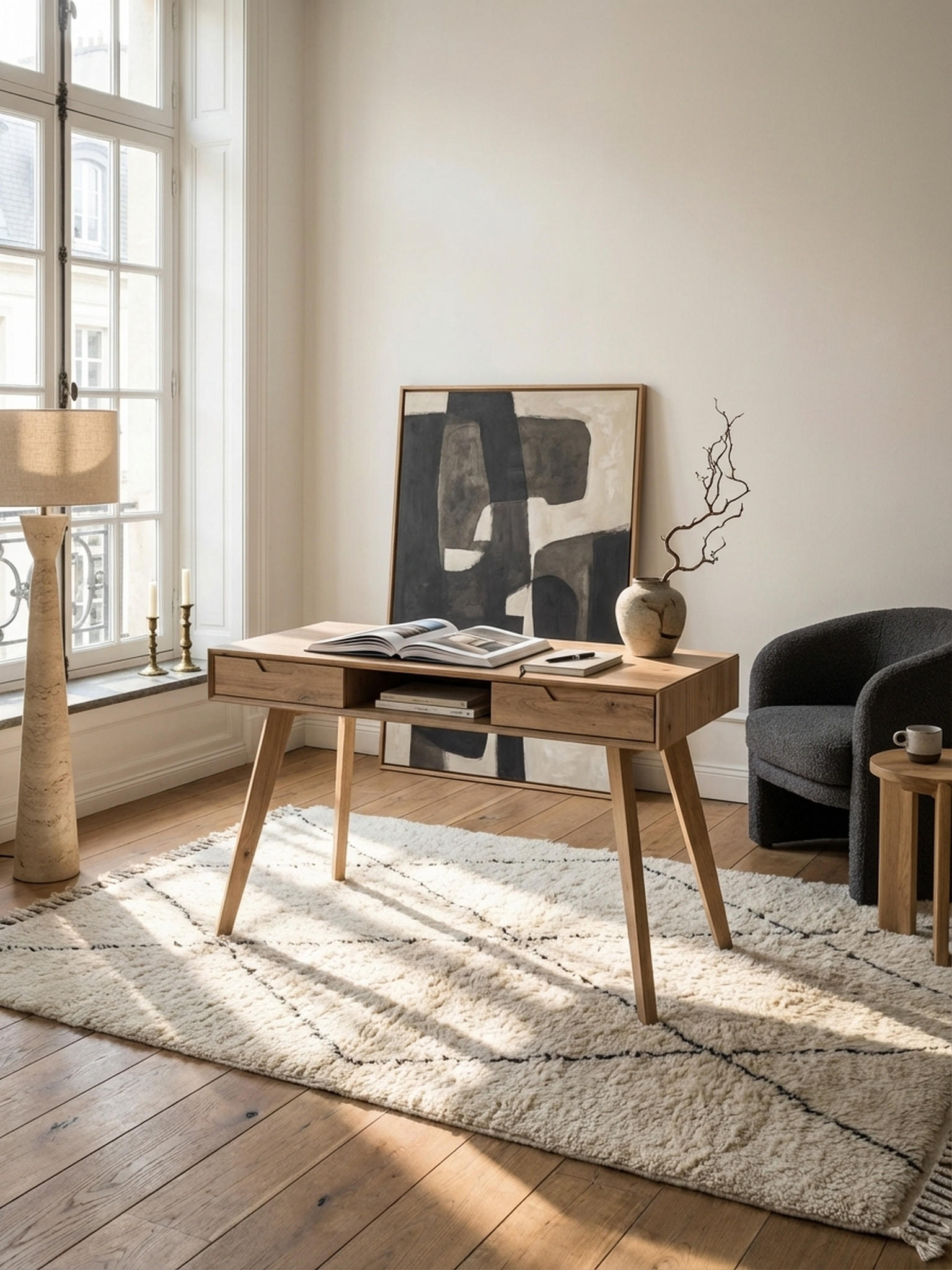 SCHREIBTISCH – Eiche-Dekor, 120x55x77 cm, Stauraum, Skandinavischer Stil, Massivholzbeine - Eichefarben/Braun, Holz (120/55/77cm) - KADIMA DESIGN