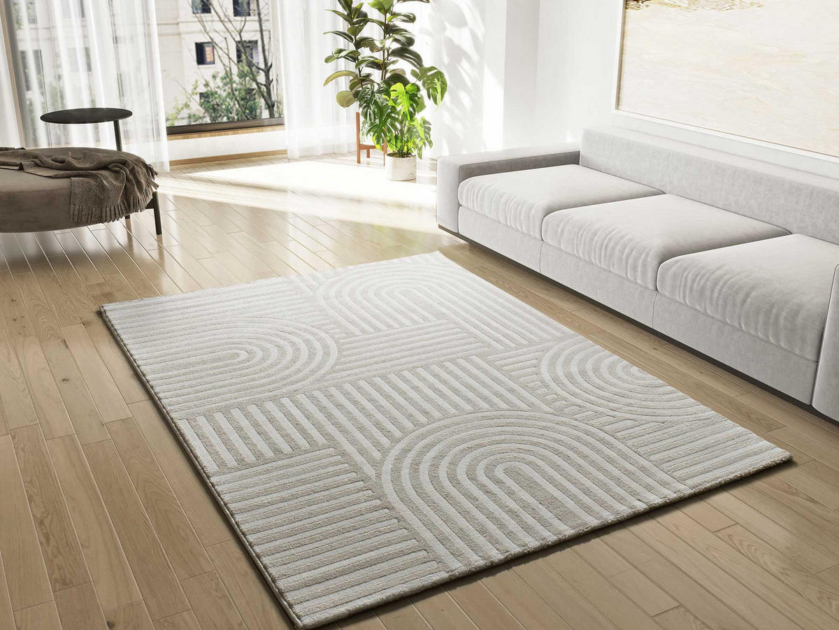WEBTEPPICH mit geometrischem Muster Weiß Geprägt Zen 160/230 cm - Weiß, Naturmaterialien/Textil (160/230cm) - Atticgo