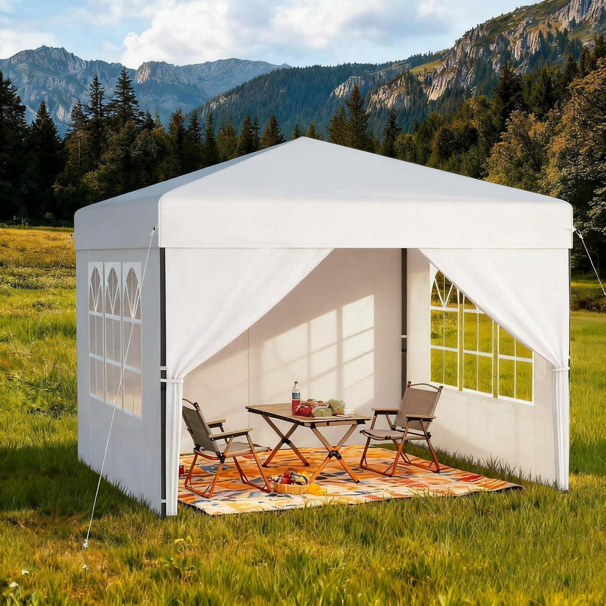 FALTPAVILLON 300 x 300 cm mit Seitenwänden Weiß - Weiß, Textil (300/260/300cm)
