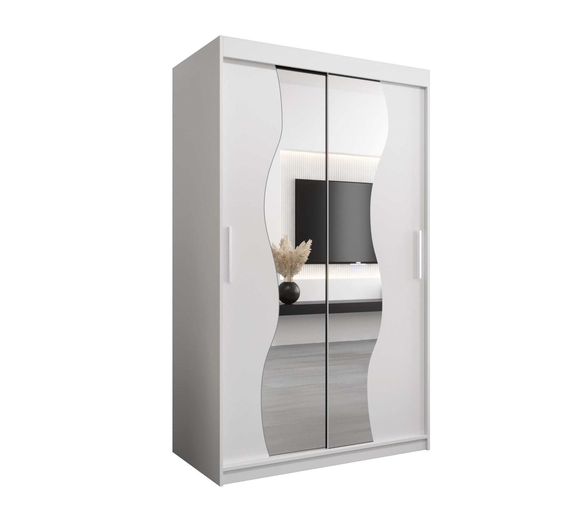 SCHWEBETÜRENSCHRANK 200/120/62 2-türig - Silberfarben/Weiß, Holz/Kunststoff (120/200/62cm) - Abiks Möbel