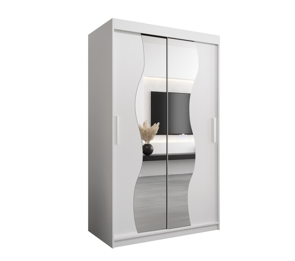 SCHWEBETÜRENSCHRANK 200/120/62 2-türig - Silberfarben/Weiß, Holz/Kunststoff (120/200/62cm) - Abiks Möbel