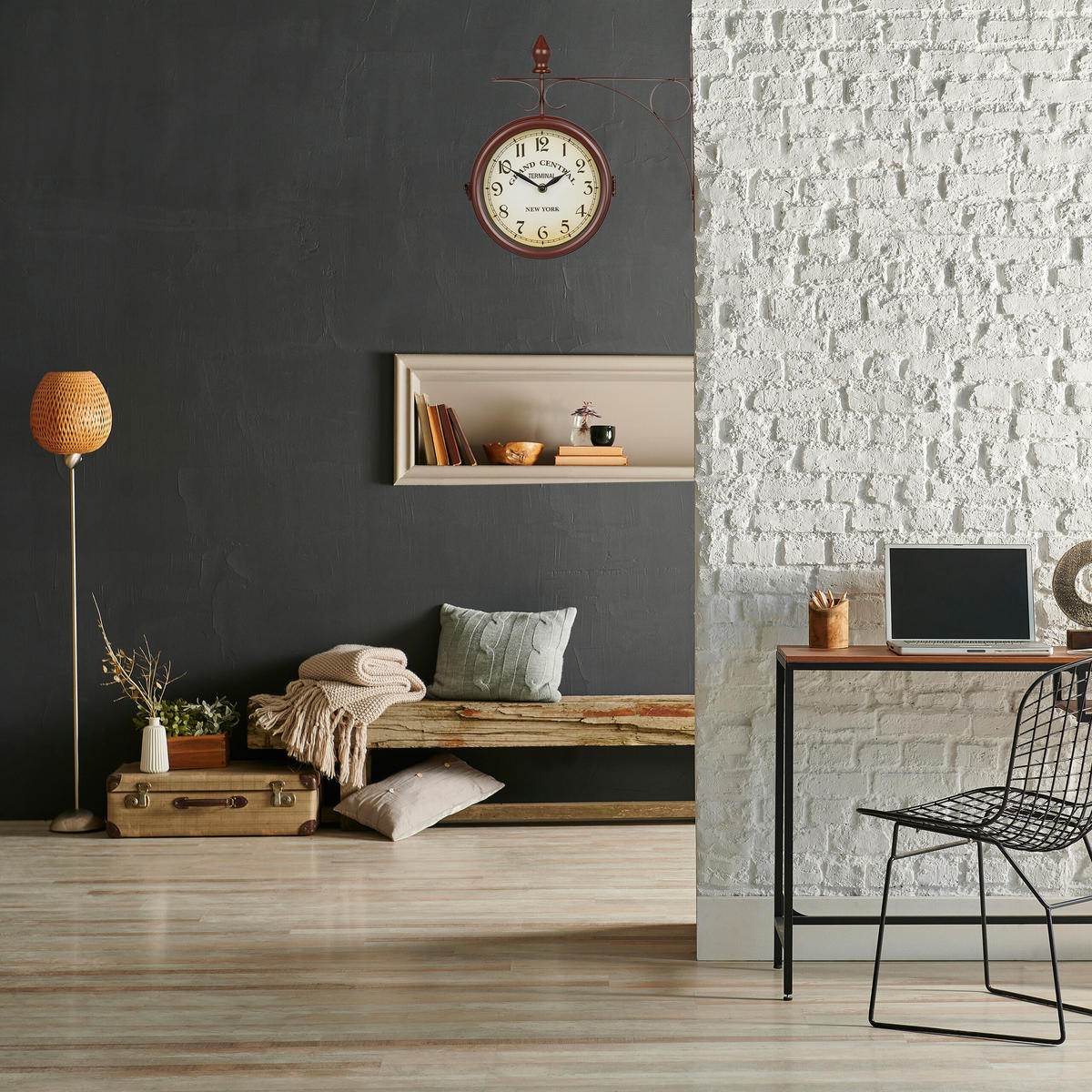 BAHNHOFSUHR - Multicolor, Glas/Metall (35/34/10cm) - Relaxdays