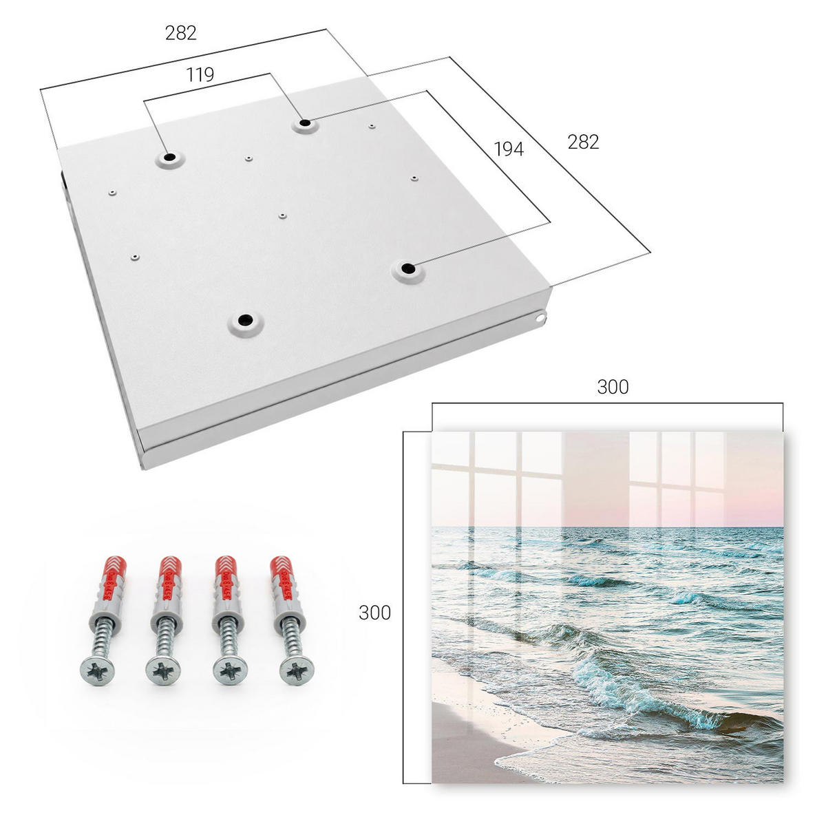 SCHLÜSSELBOX Weiß 30x30 cm – Türöffnung nach rechts - Meereswellen - Blau, Metall (30/30/5cm) - TULUP
