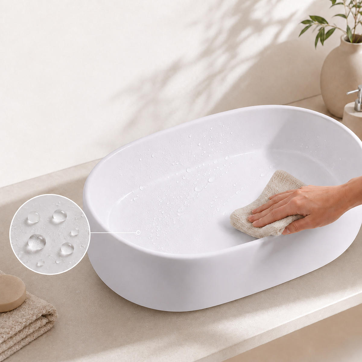 UMYVADLO Bílé keramické oválné bez otvoru pro baterii - bílá, keramika (55/14.5/34cm) - Relaxdays
