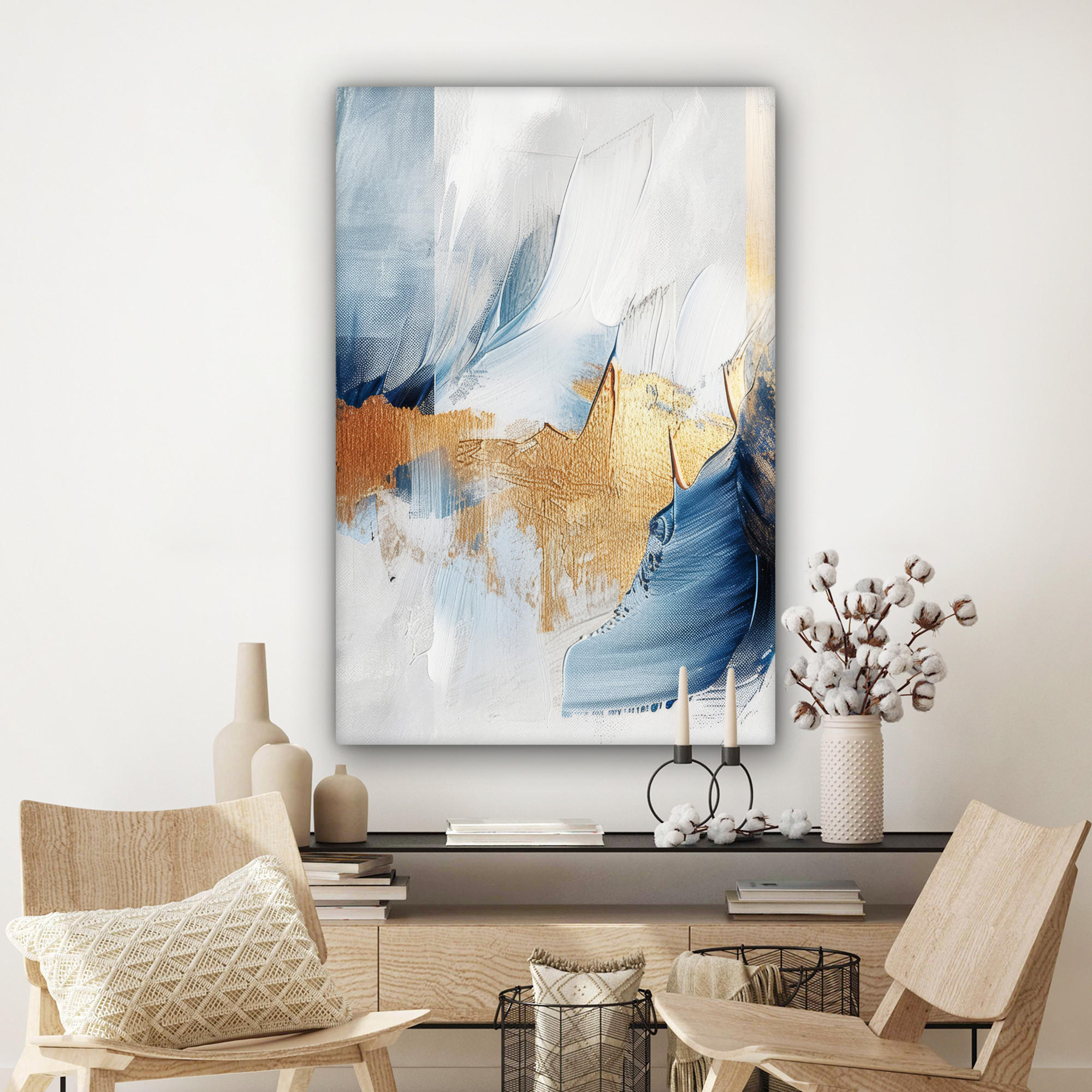 LEINWANDBILD Gold - Blau - Aquarell - Kunst - Modern 90x140 cm - Hellblau, Textil (90/140cm) - MuchoWow