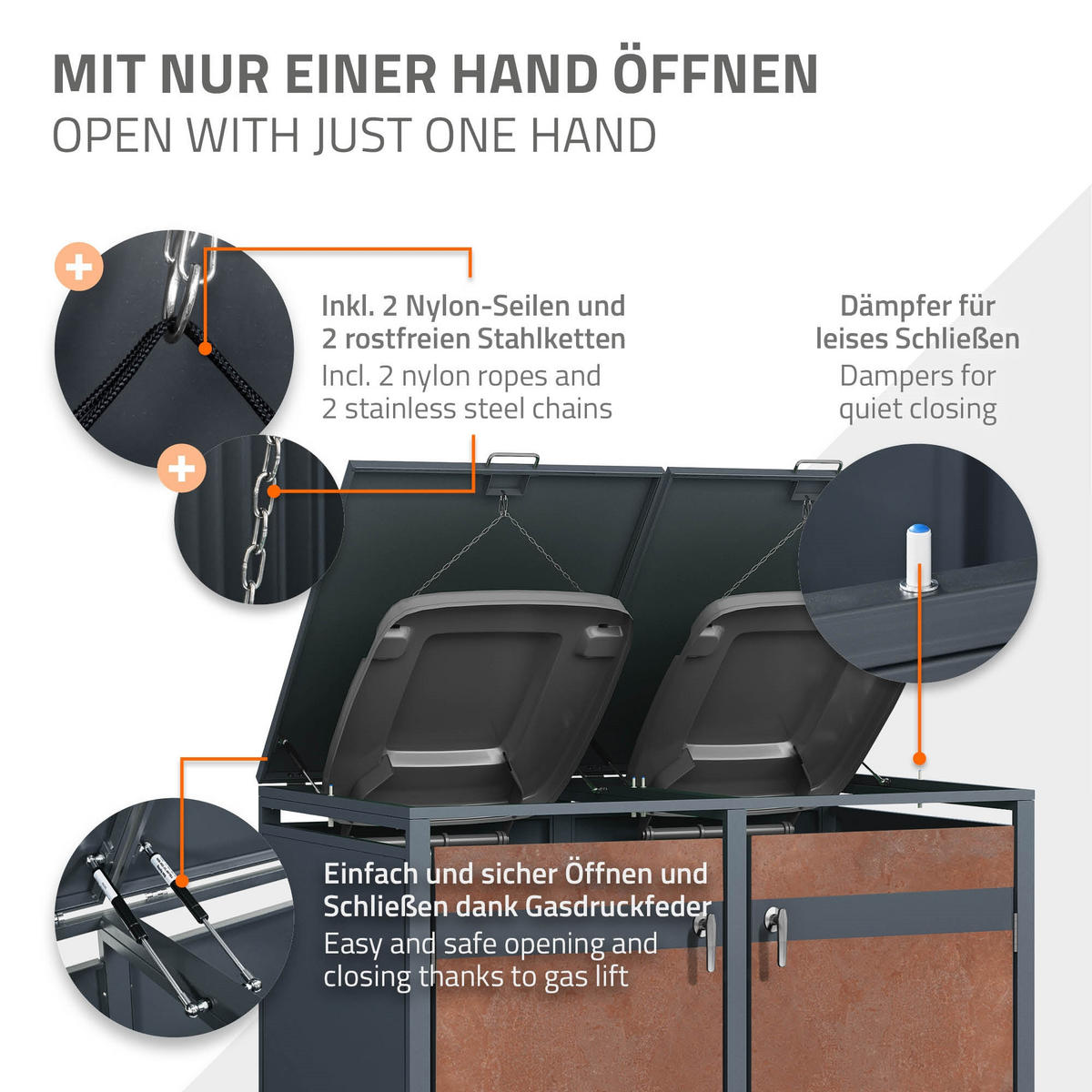 MÜLLTONNENBOX 2er Anthrazit-Rostoptik - Rotbraun, Metall (80/116.3/132cm) - ML-DESIGN