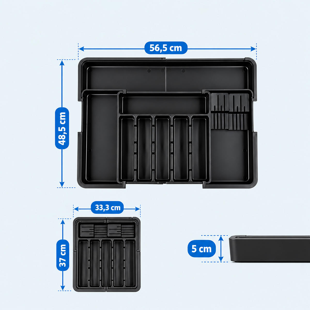 ORGANIZATOR TACÂMURI Negru extensibil cu inserție pentru cuțite - negru, material plastic (56.5/5/48.5cm) - Relaxdays