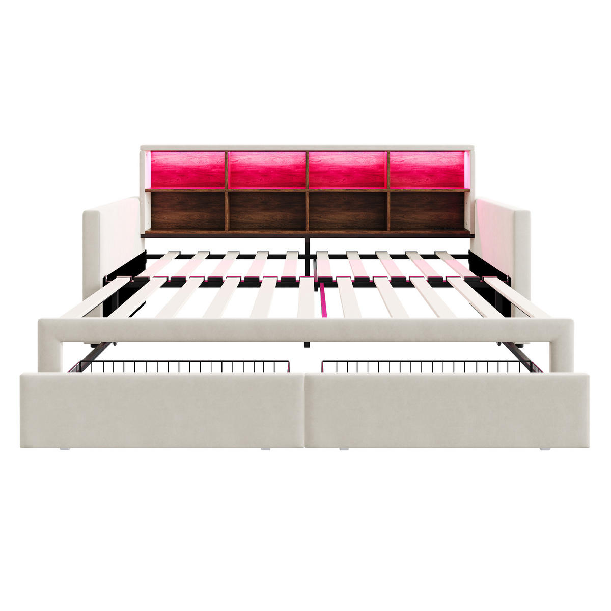 POLSTERBETT 90/190 cm Beige aus Samt mit Stauraum und LED-Beleuchtung - Beige, Textil (90/190cm) - OKWISH