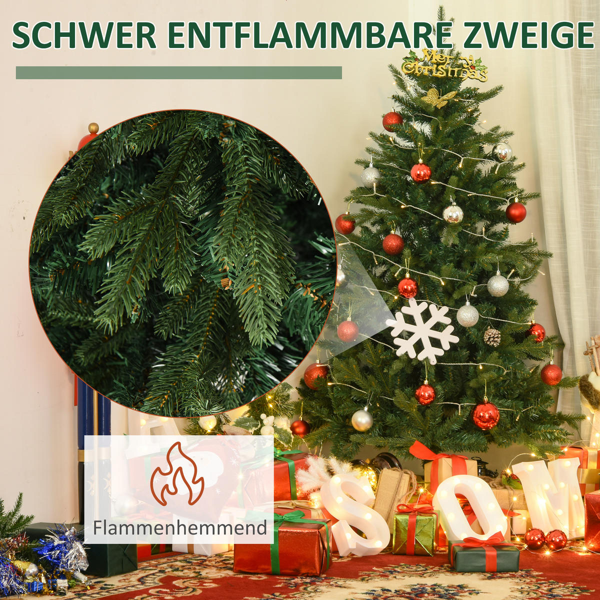 WEIHNACHTSBAUM 1,5 m Christbaum Kunsttanne 946 Zweige Metallfuß PVC Weiß - Grün, Kunststoff (150cm) - HOMCOM