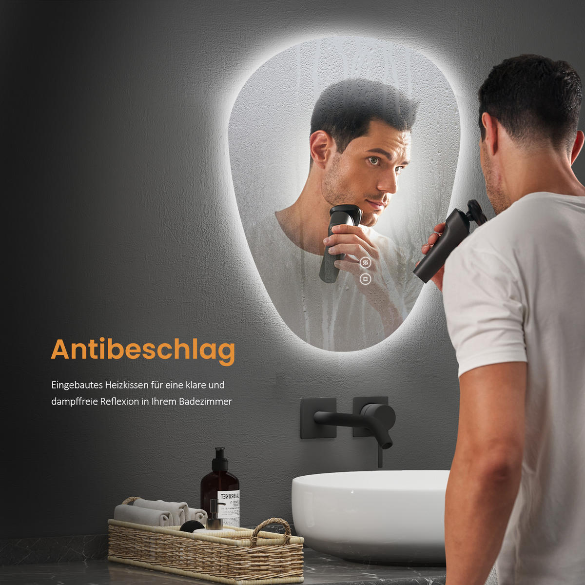 BADSPIEGEL mit Touch-Schalter, Dimmbar 60/45/3 cm - Weiß, Glas (45/2.9/60cm) - EMKE