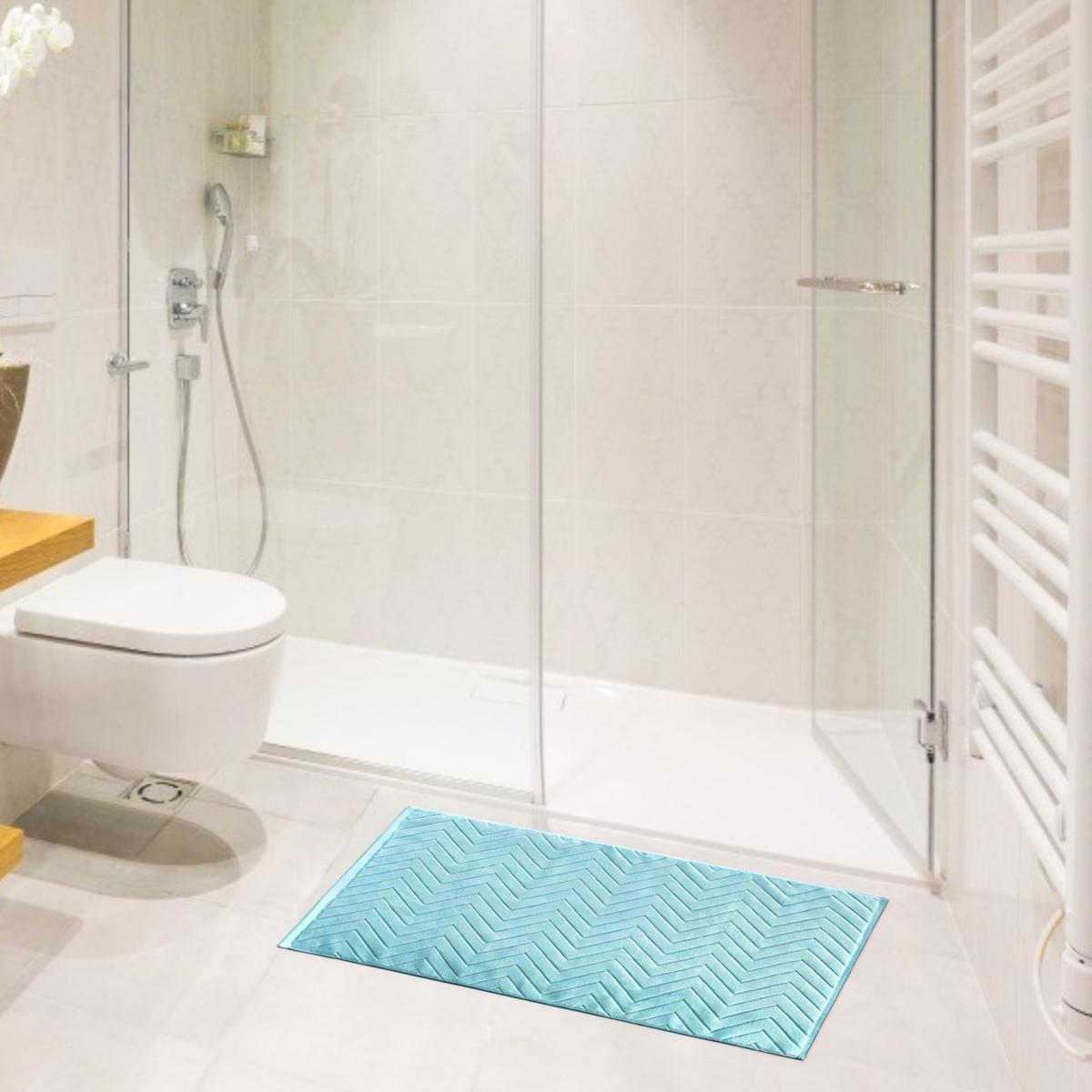 BADEMATTE rutschfest mit Memory-Schaum (Blau) - Blau, Textil (50/80cm) - Intirilife