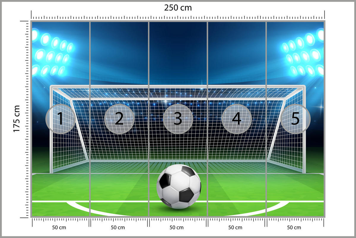 FOTOTAPETE für Jugendzimmer Elfmeter Schuss Linie Fußball 250x175 - Blau/Schwarz, Papier (250/175cm) - Muralo