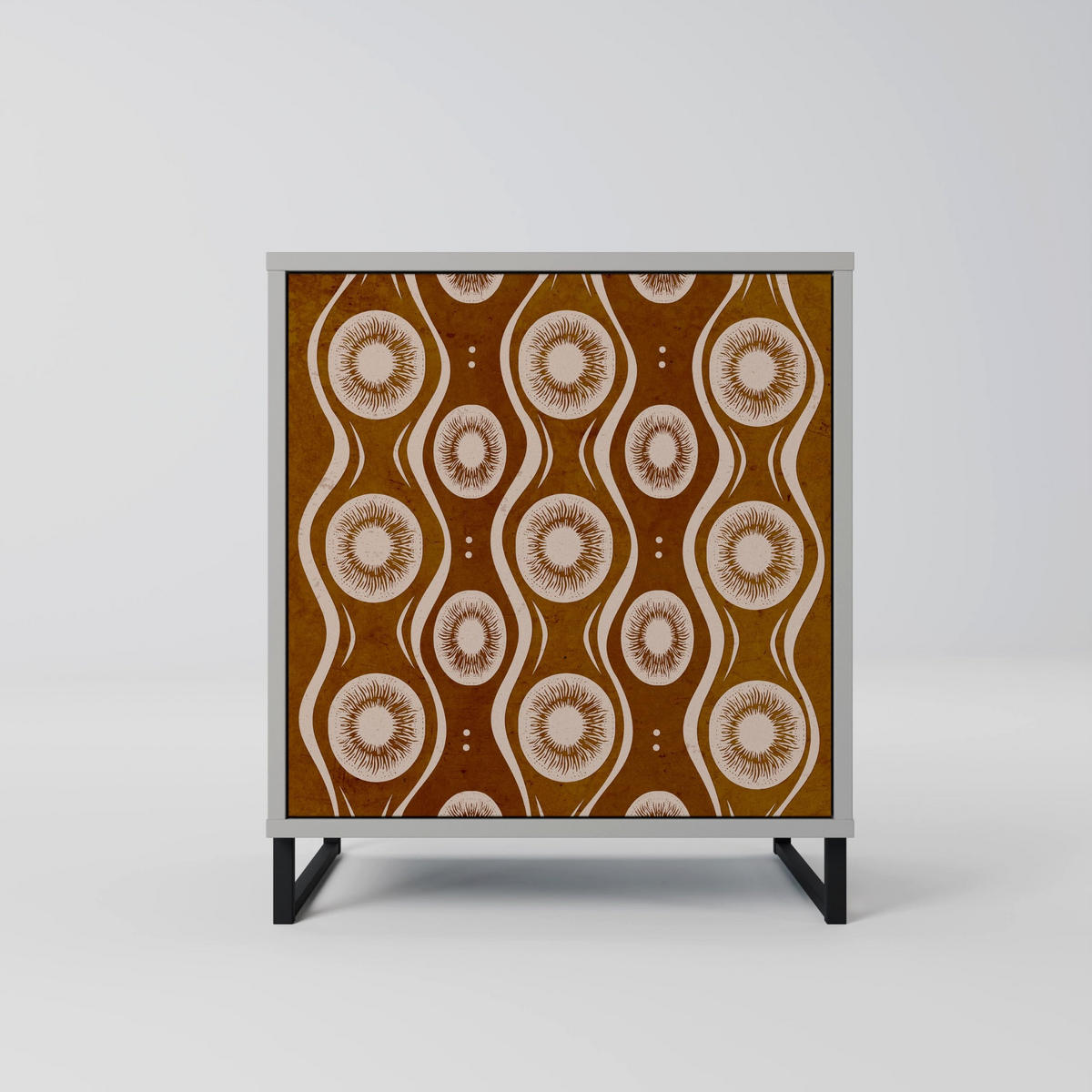 SIDEBOARD BROWN EYES, Grau, 57,5x42x72,5 cm, Schwarze Metallfüße - Multicolor/Schwarz, Holzwerkstoff/Metall (57.5/72.5/42cm) - SpaceRebels