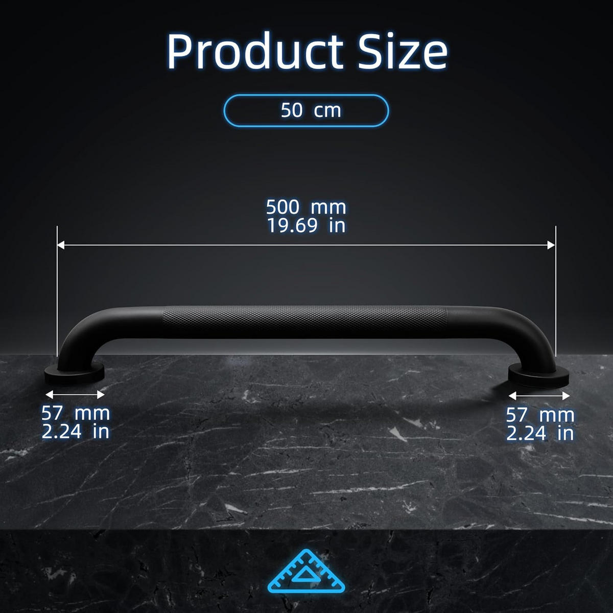 HALTEGRIFF Badezimmer Schwarz 50 cm Rutschfest Für Badewanne - Schwarz, Metall (5.9/5.9/50cm)