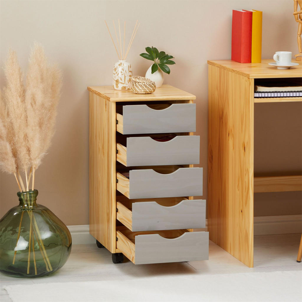Thumbnail - Idimex Rollcontainer, Natur, Grau, Holz, Kiefer, Mode, 35x65x40 cm, FSC Mix, Arbeitszimmer, Container
