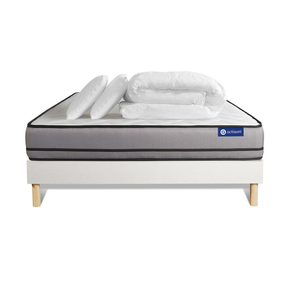 BETT Actiflex night Taschenfederkern 180 x 200 cm h4 - Kit Bettgestell Weiß - Mit Kissen und Bettdecke - Beige/Weiß, Karton/Holz (180/200cm) - ACTISOM