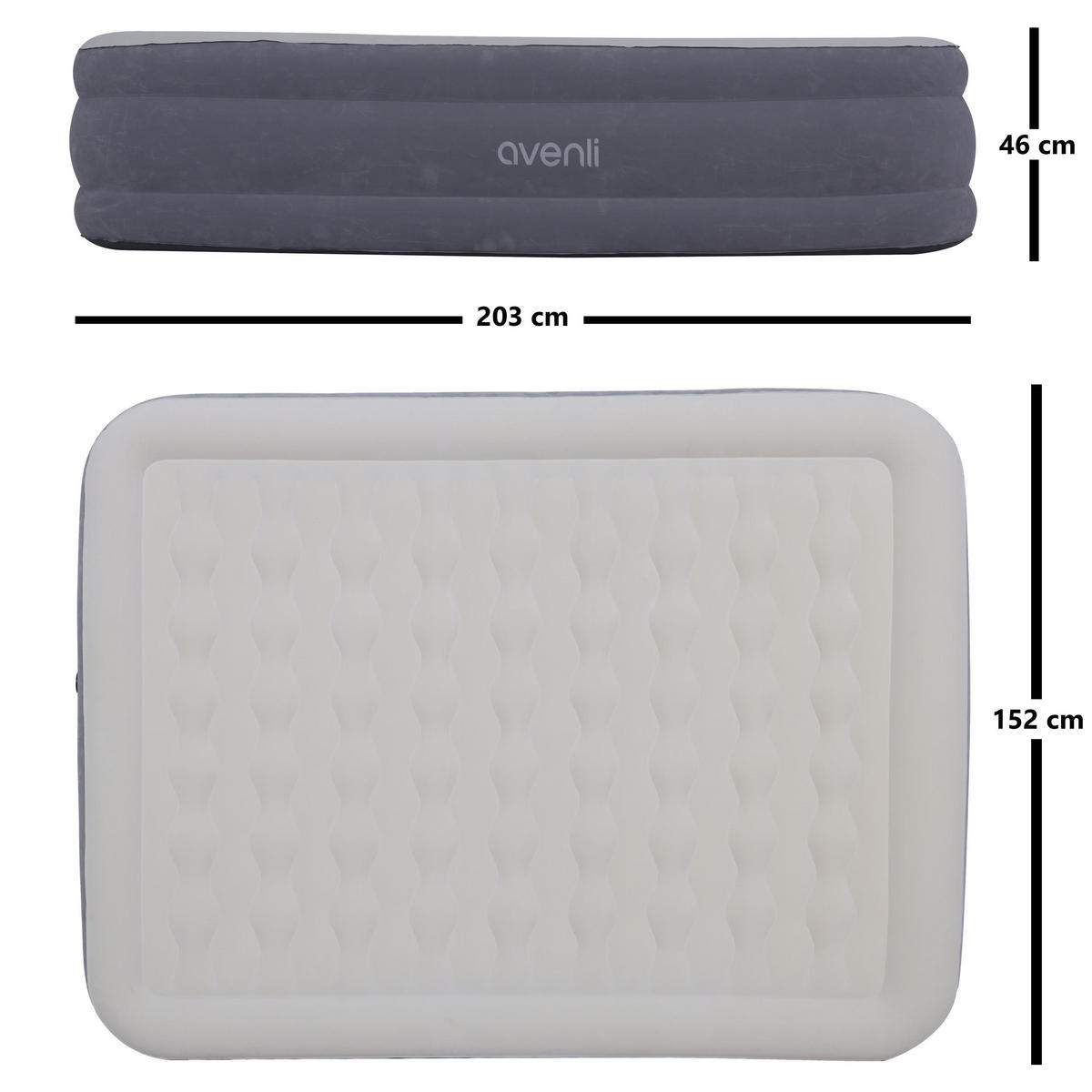 LUFTBETT Luftmatratze selbstaufblasend 203x152x46cm mit integrierter Pumpe - Grau, Kunststoff (152/203cm) - Avenli